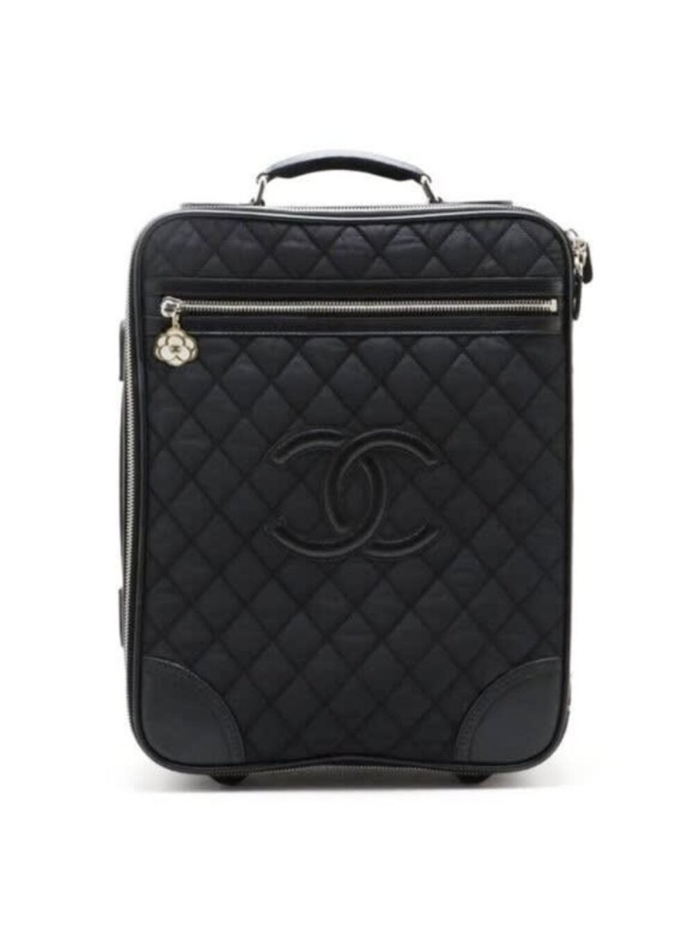 Chanel CC Quilted Nylon Luggage Carry-On Trolley Wheels Travel Bag